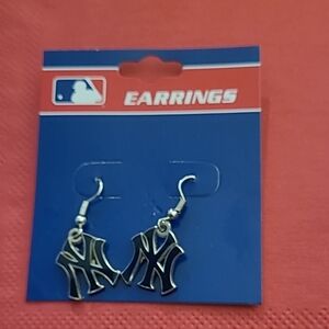 MLB Silver and Dark Navy NY Yankees Earrings